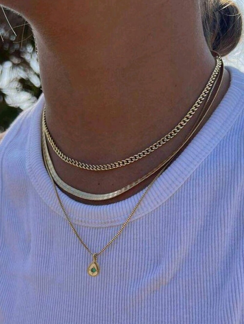 NEW! 18K Gold Plated Elegant Triple Layered Chain Necklace Set- Women Jewelry